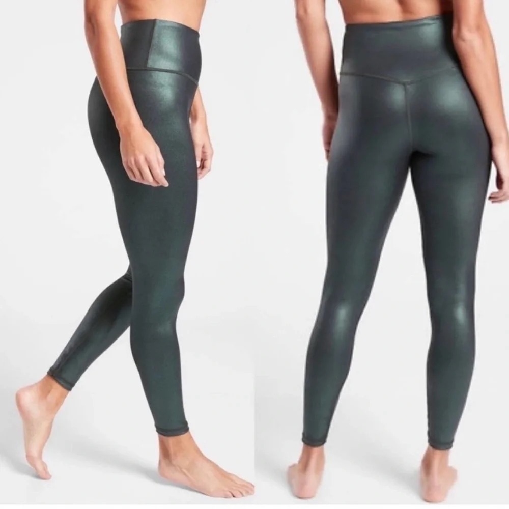 Athleta Petite Womens Medium MP Elation Ultra High Rise Tight Green Shimmer 2277
